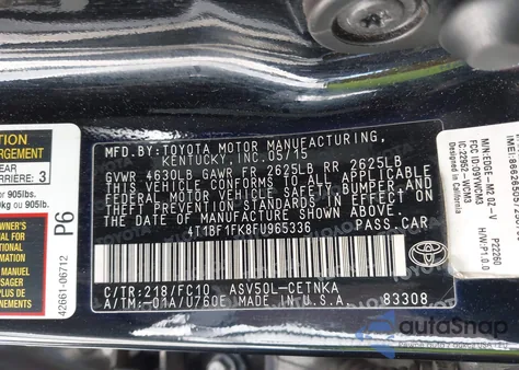 2015 Toyota Camry Le from USA, damaged, VIN 4T1BF1FK8FU965336